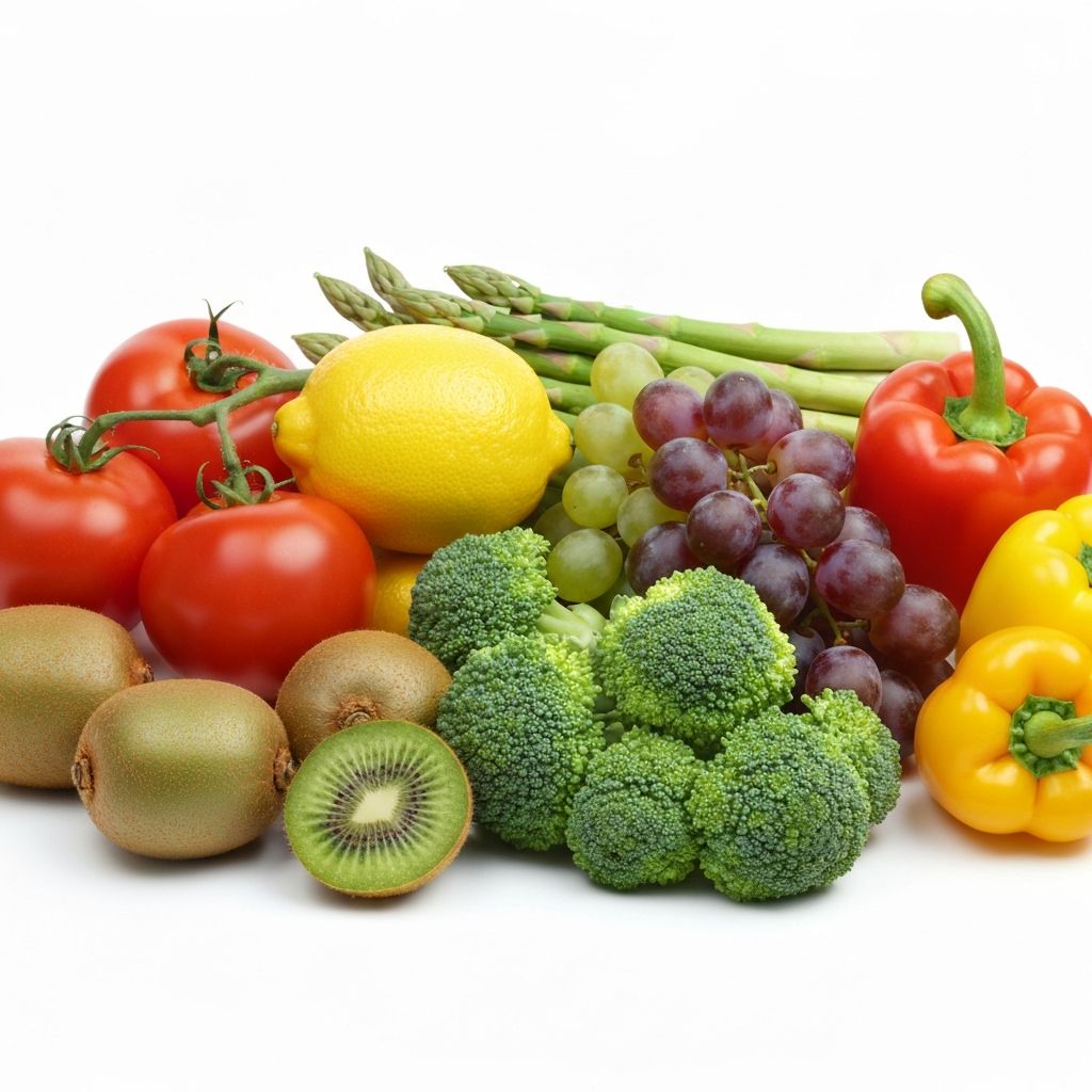 Colorful fruits and vegetables rich in vitamins